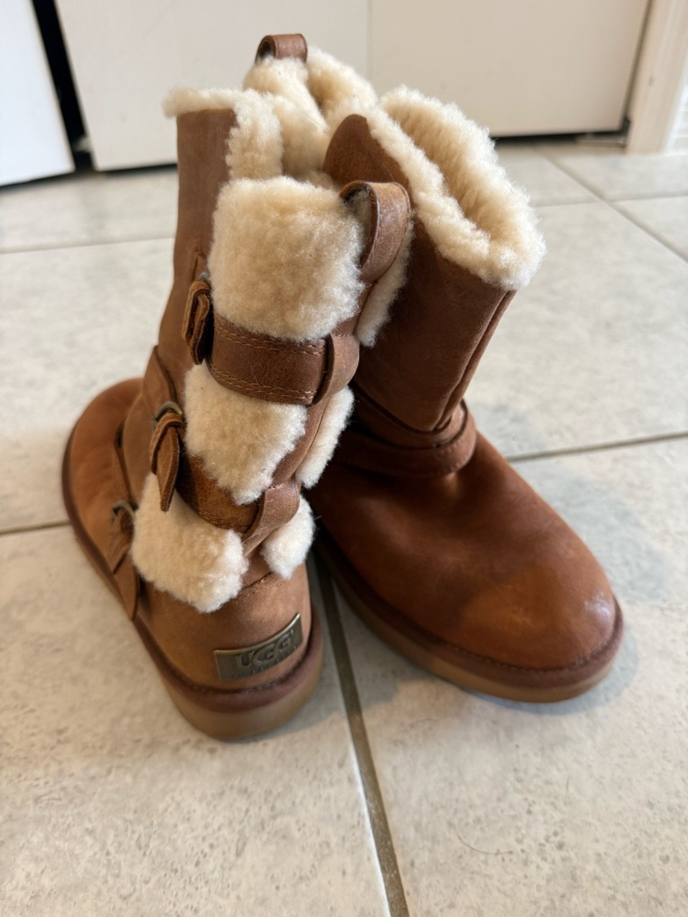 UGG Chestnut Brown Shearling Buckle Ankle Boots